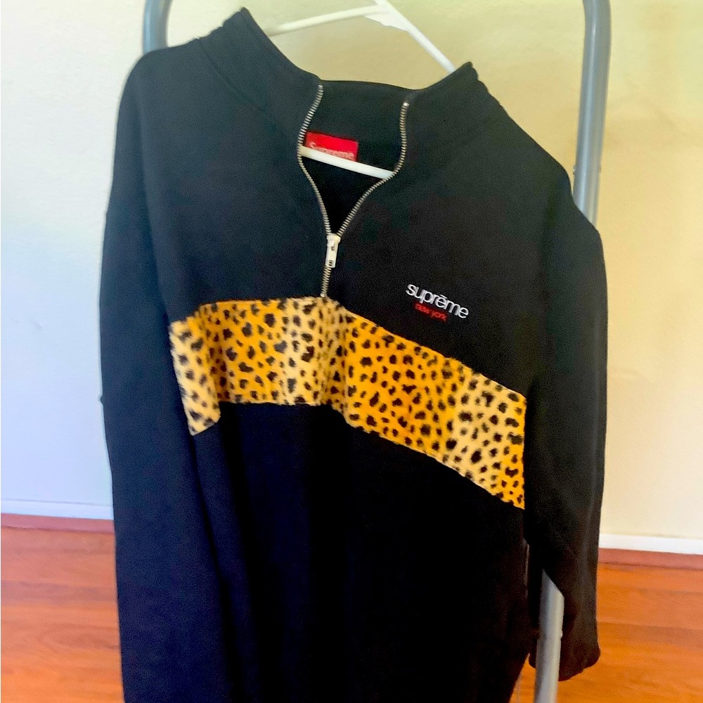 Supreme Leopard Panel Half Zip Sweatshirt
